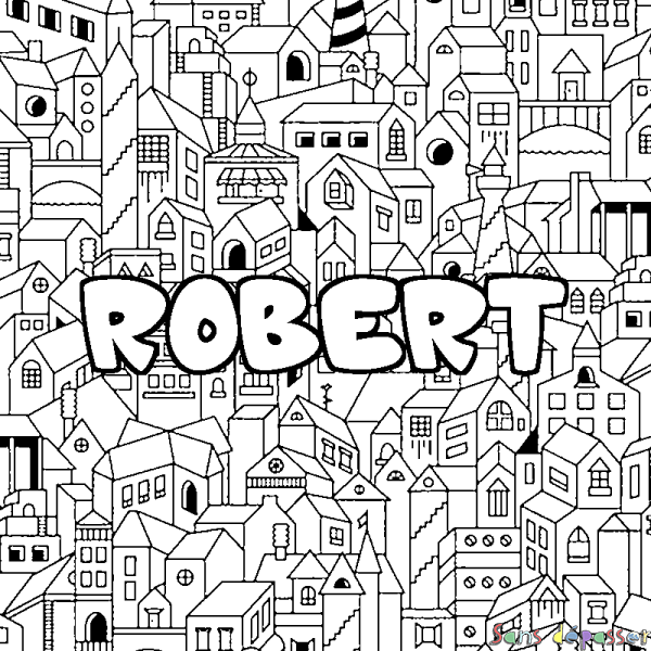 Coloriage prénom ROBERT - d&eacute;cor Ville
