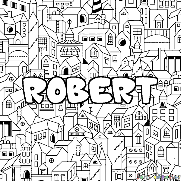Coloriage pr&eacute;nom ROBERT - d&eacute;cor Ville