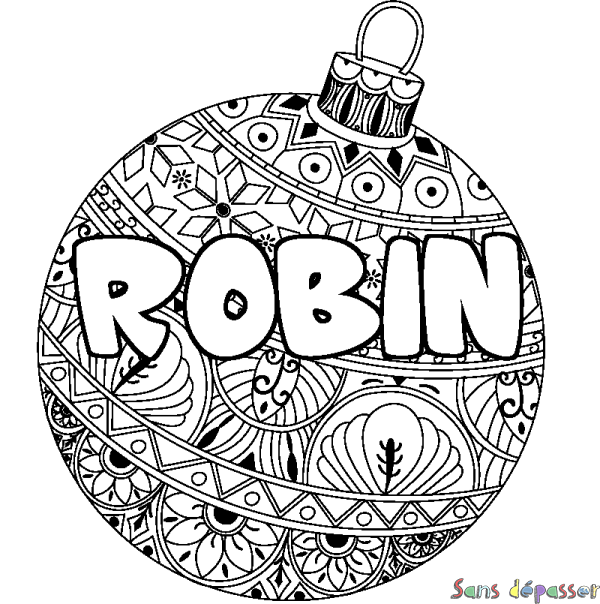 Coloriage prénom ROBIN - d&eacute;cor Boule de No&euml;l
