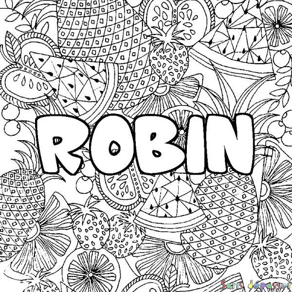 Coloriage prénom ROBIN - d&eacute;cor Mandala fruits