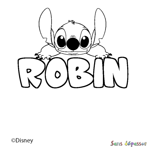 Coloriage pr&eacute;nom ROBIN - d&eacute;cor Stitch
