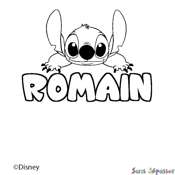 Coloriage pr&eacute;nom ROMAIN - d&eacute;cor Stitch