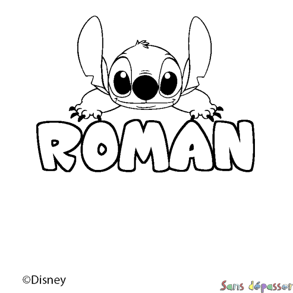 Coloriage pr&eacute;nom ROMAN - d&eacute;cor Stitch