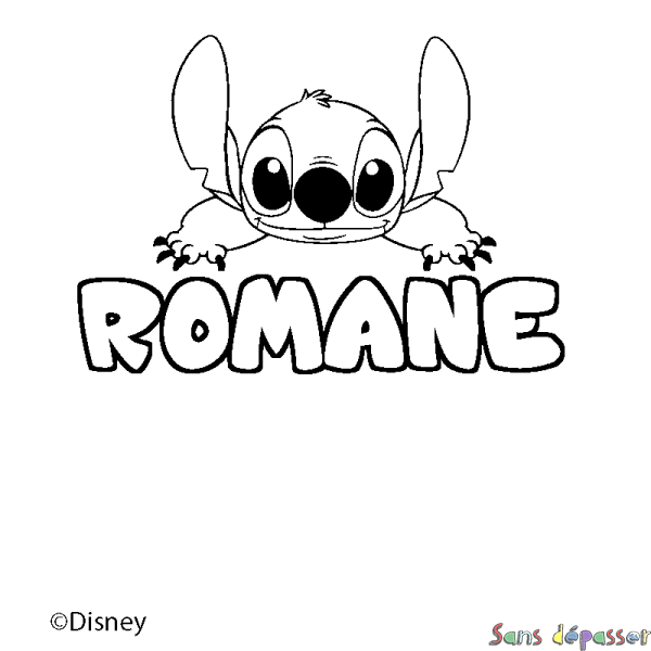 Coloriage pr&eacute;nom ROMANE - d&eacute;cor Stitch