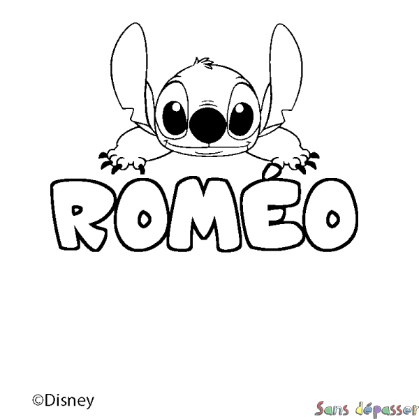 Coloriage pr&eacute;nom ROM&Eacute;O - d&eacute;cor Stitch