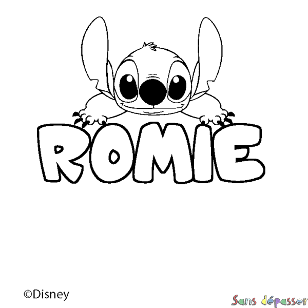 Coloriage pr&eacute;nom ROMIE - d&eacute;cor Stitch
