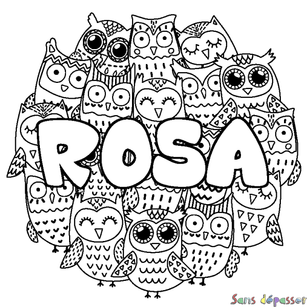 Coloriage prénom ROSA - d&eacute;cor Chouettes