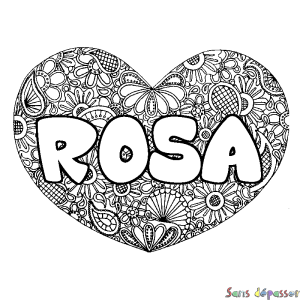 Coloriage prénom ROSA - d&eacute;cor Mandala coeur