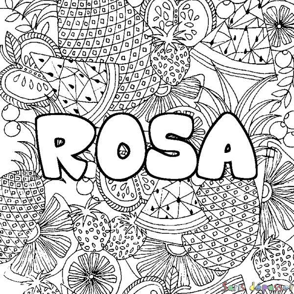 Coloriage prénom ROSA - d&eacute;cor Mandala fruits
