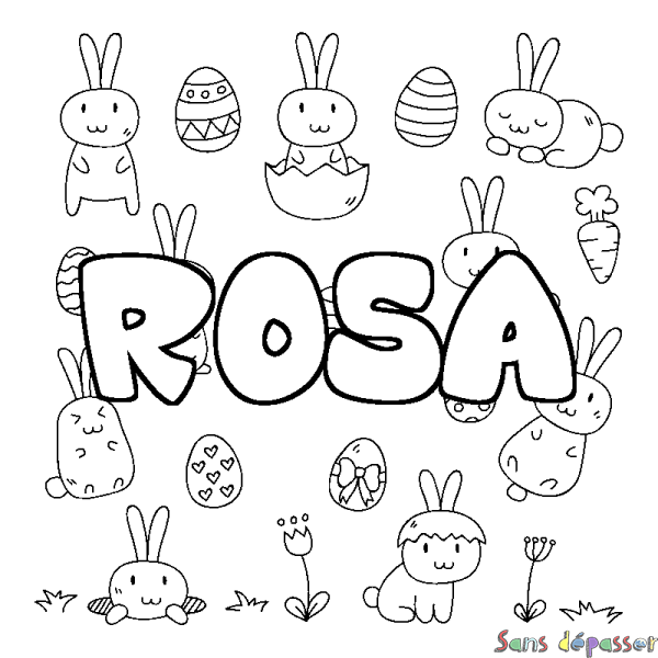 Coloriage pr&eacute;nom ROSA - d&eacute;cor Paques