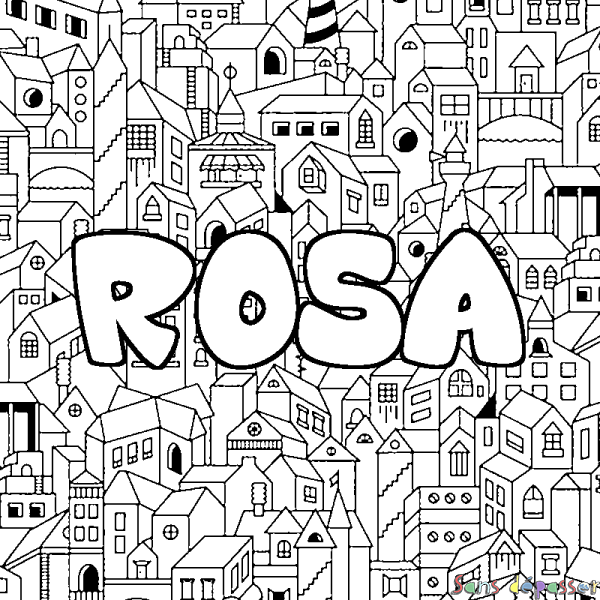 Coloriage prénom ROSA - d&eacute;cor Ville