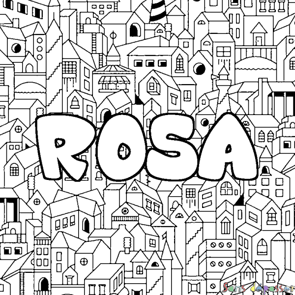 Coloriage pr&eacute;nom ROSA - d&eacute;cor Ville