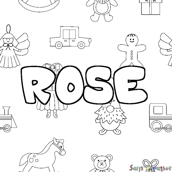 Coloriage pr&eacute;nom ROSE - d&eacute;cor Jouets