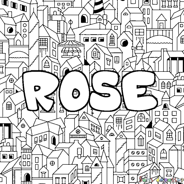 Coloriage prénom ROSE - d&eacute;cor Ville