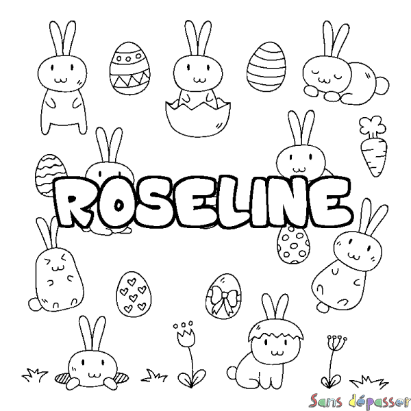 Coloriage prénom ROSELINE - d&eacute;cor Paques