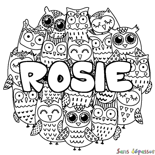 Coloriage prénom ROSIE - d&eacute;cor Chouettes
