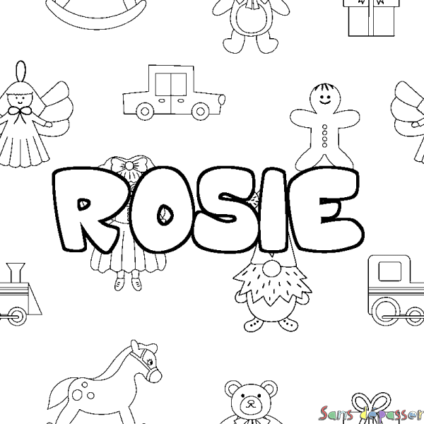 Coloriage pr&eacute;nom ROSIE - d&eacute;cor Jouets