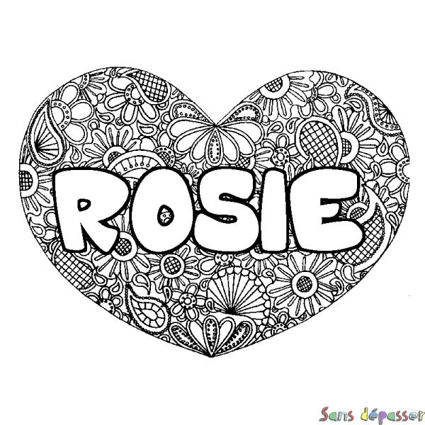 Coloriage prénom ROSIE - d&eacute;cor Mandala coeur