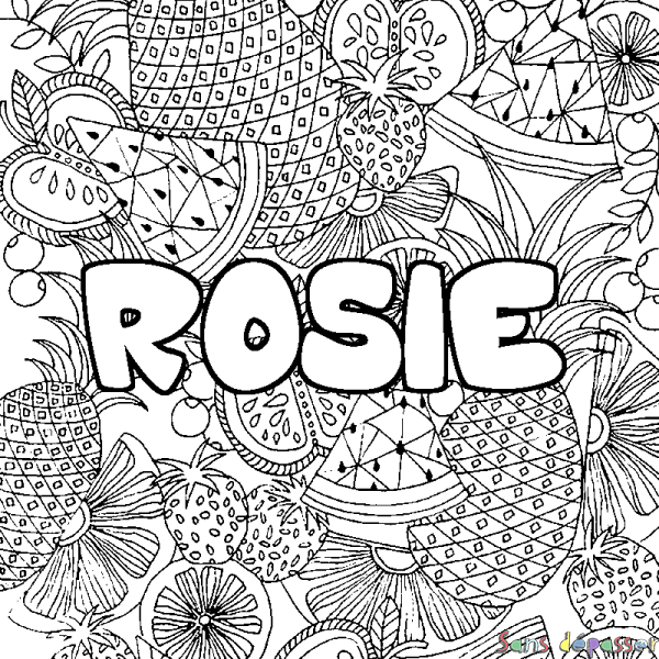 Coloriage pr&eacute;nom ROSIE - d&eacute;cor Mandala fruits