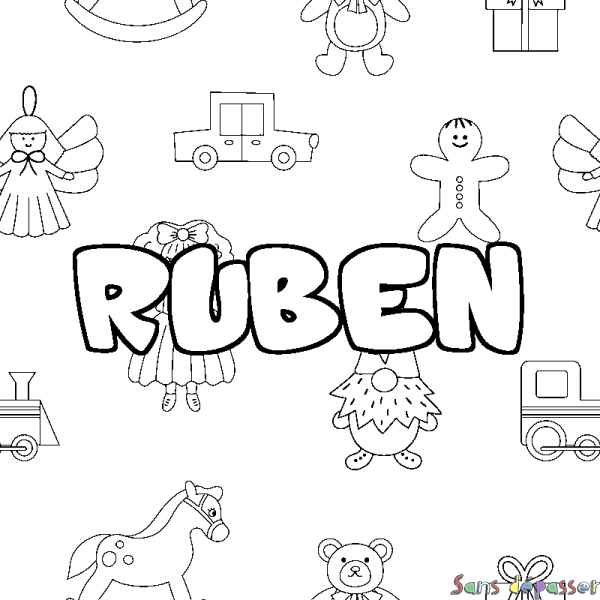 Coloriage prénom RUBEN - d&eacute;cor Jouets