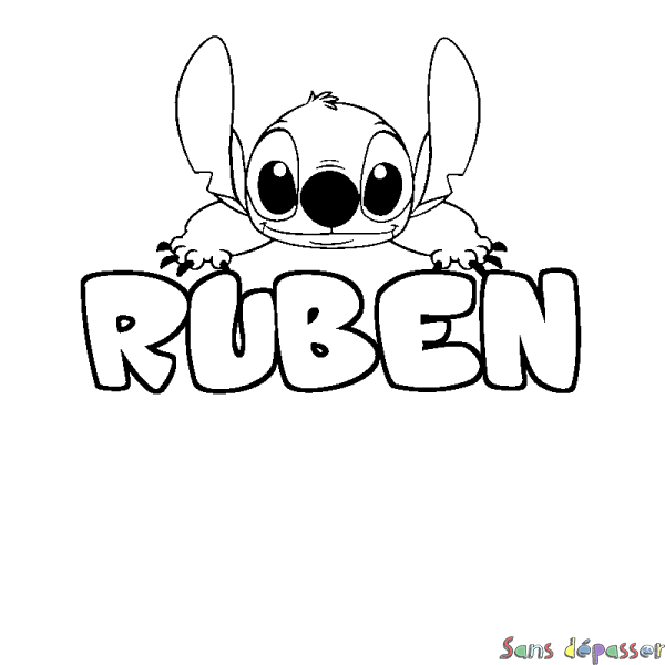 Coloriage prénom RUBEN - d&eacute;cor Stitch