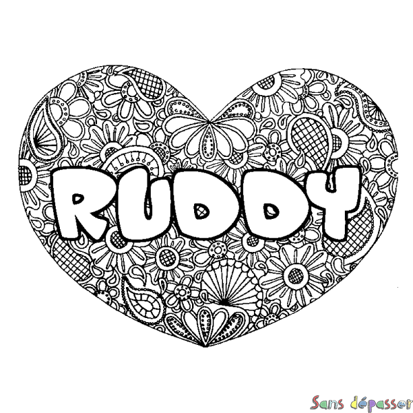 Coloriage prénom RUDDY - d&eacute;cor Mandala coeur