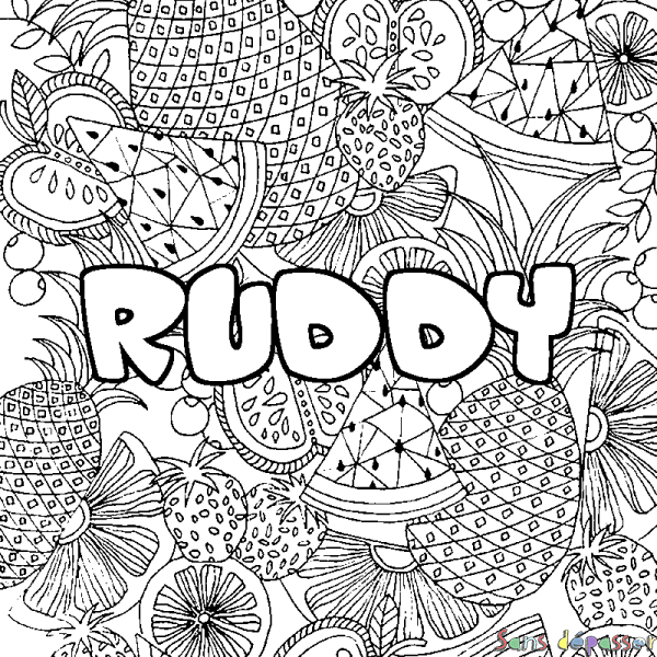 Coloriage pr&eacute;nom RUDDY - d&eacute;cor Mandala fruits