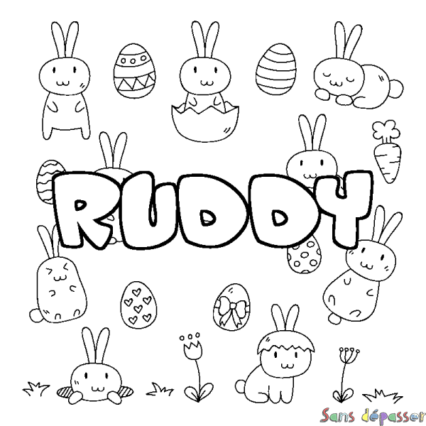Coloriage pr&eacute;nom RUDDY - d&eacute;cor Paques