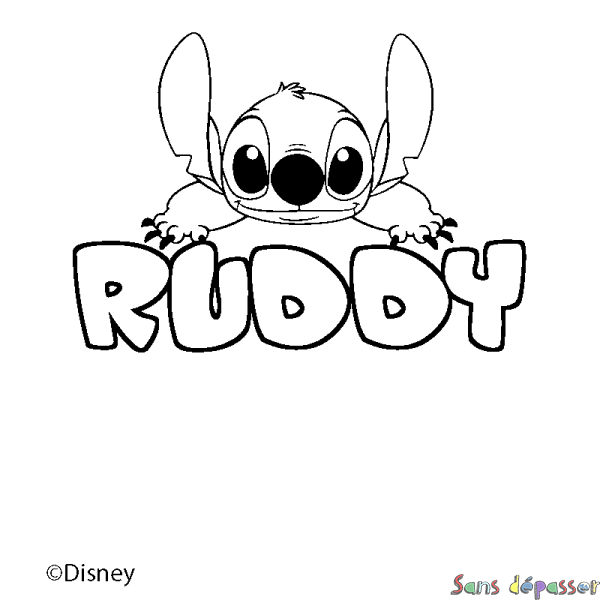 Coloriage pr&eacute;nom RUDDY - d&eacute;cor Stitch