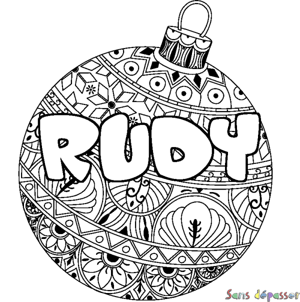 Coloriage pr&eacute;nom RUDY - d&eacute;cor Boule de No&euml;l