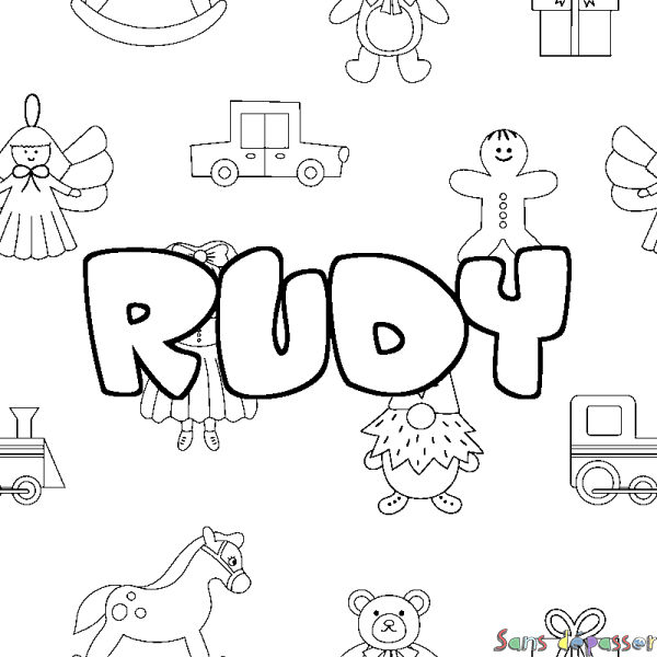 Coloriage prénom RUDY - d&eacute;cor Jouets