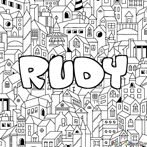 Coloriage prénom RUDY - d&eacute;cor Ville