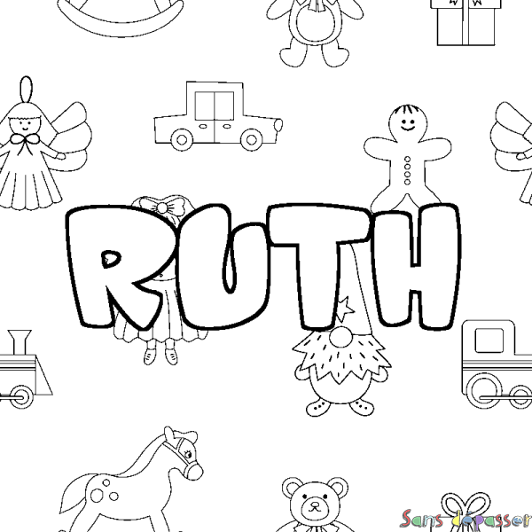 Coloriage pr&eacute;nom RUTH - d&eacute;cor Jouets