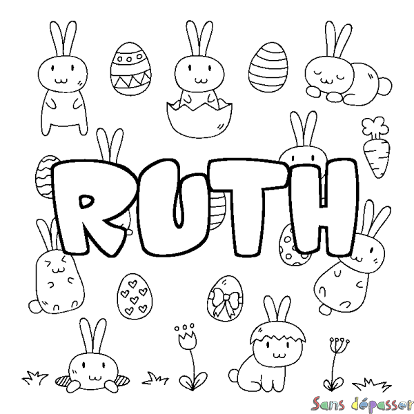 Coloriage pr&eacute;nom RUTH - d&eacute;cor Paques