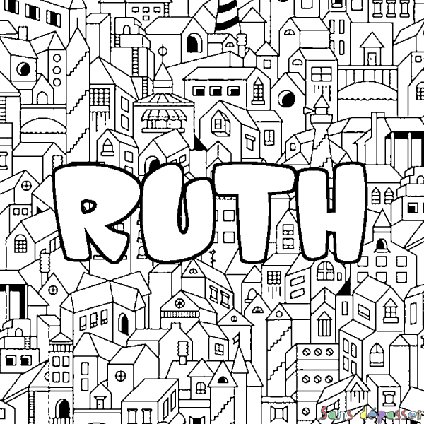 Coloriage pr&eacute;nom RUTH - d&eacute;cor Ville