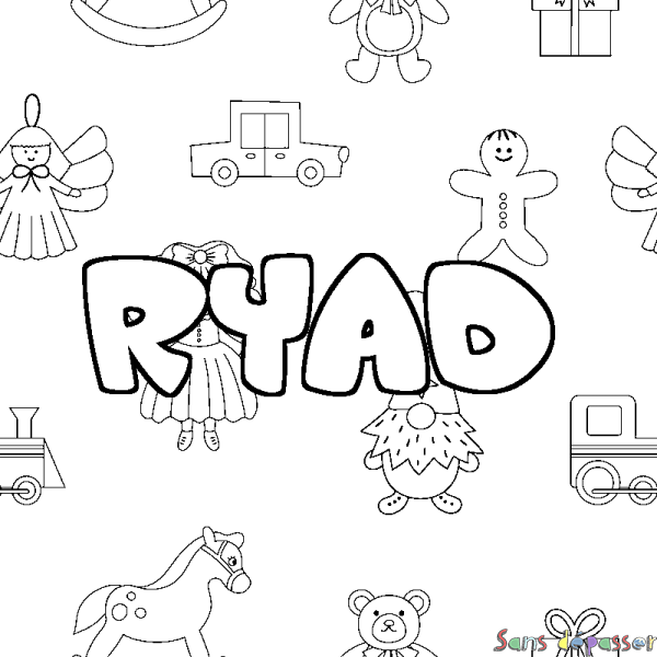 Coloriage pr&eacute;nom RYAD - d&eacute;cor Jouets