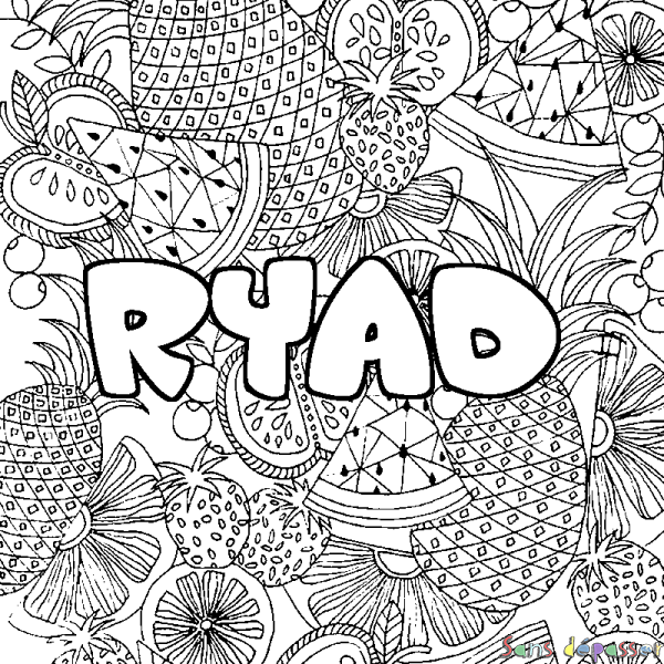 Coloriage prénom RYAD - d&eacute;cor Mandala fruits
