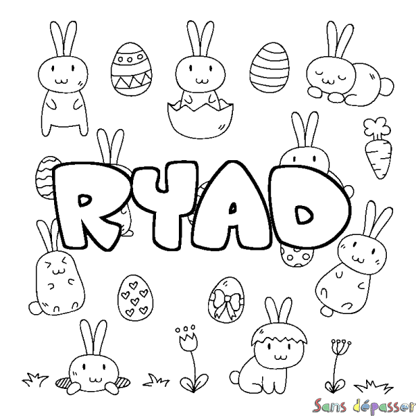 Coloriage pr&eacute;nom RYAD - d&eacute;cor Paques