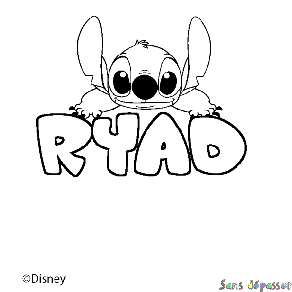 Coloriage pr&eacute;nom RYAD - d&eacute;cor Stitch