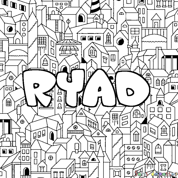 Coloriage prénom RYAD - d&eacute;cor Ville