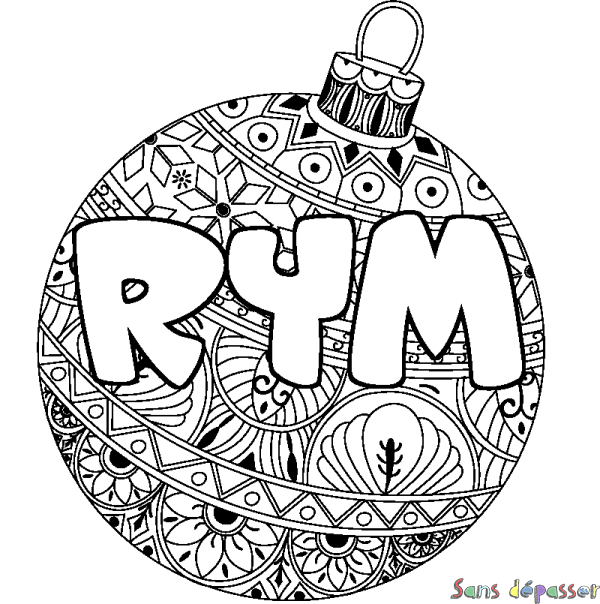 Coloriage pr&eacute;nom RYM - d&eacute;cor Boule de No&euml;l