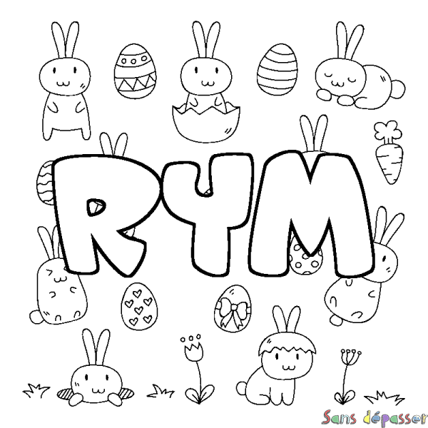 Coloriage pr&eacute;nom RYM - d&eacute;cor Paques