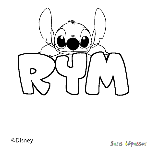 Coloriage pr&eacute;nom RYM - d&eacute;cor Stitch