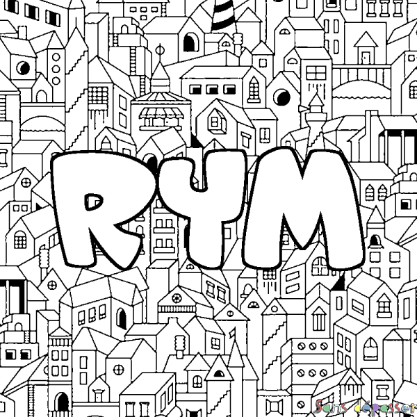 Coloriage pr&eacute;nom RYM - d&eacute;cor Ville