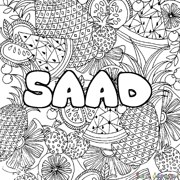 Coloriage pr&eacute;nom SAAD - d&eacute;cor Mandala fruits