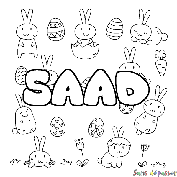 Coloriage pr&eacute;nom SAAD - d&eacute;cor Paques