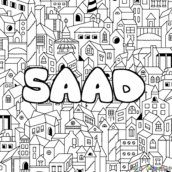 Coloriage pr&eacute;nom SAAD - d&eacute;cor Ville