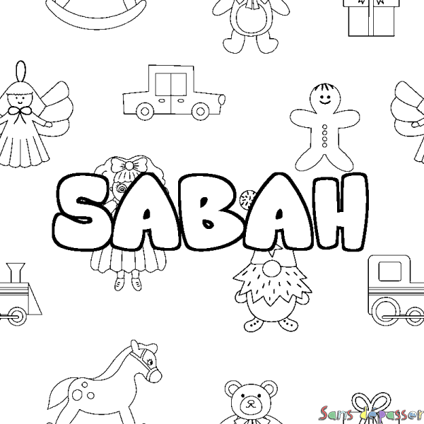 Coloriage pr&eacute;nom SABAH - d&eacute;cor Jouets