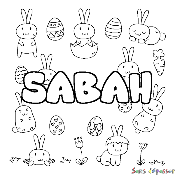 Coloriage pr&eacute;nom SABAH - d&eacute;cor Paques