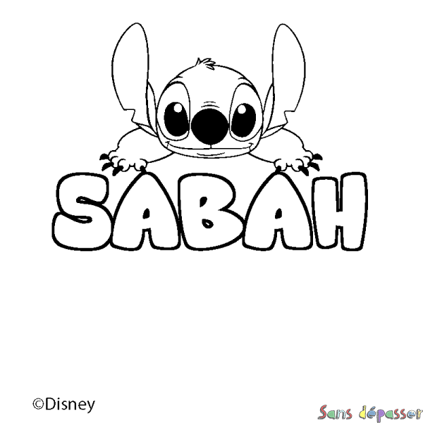 Coloriage pr&eacute;nom SABAH - d&eacute;cor Stitch